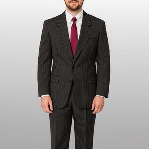 Made in England Classic Wool Blend Gray Pin Stripe Men's Suit 54R 40W x 34"L EUC
